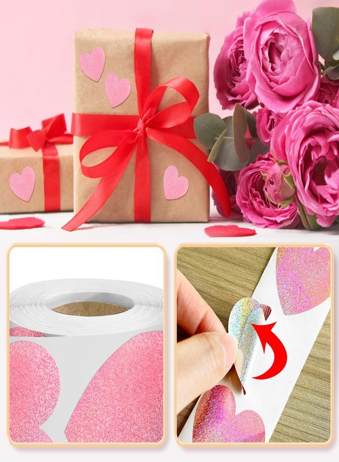 Yoblink Pink Heart Stickers,1.5" Glitter Valentines Stickers 500 per Roll,Valentine's Day Decorations(Pink) - Image 3
